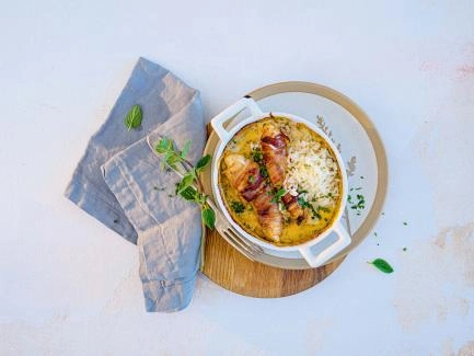 Poulet-Minifilets mit Speck an Kräutersauce
